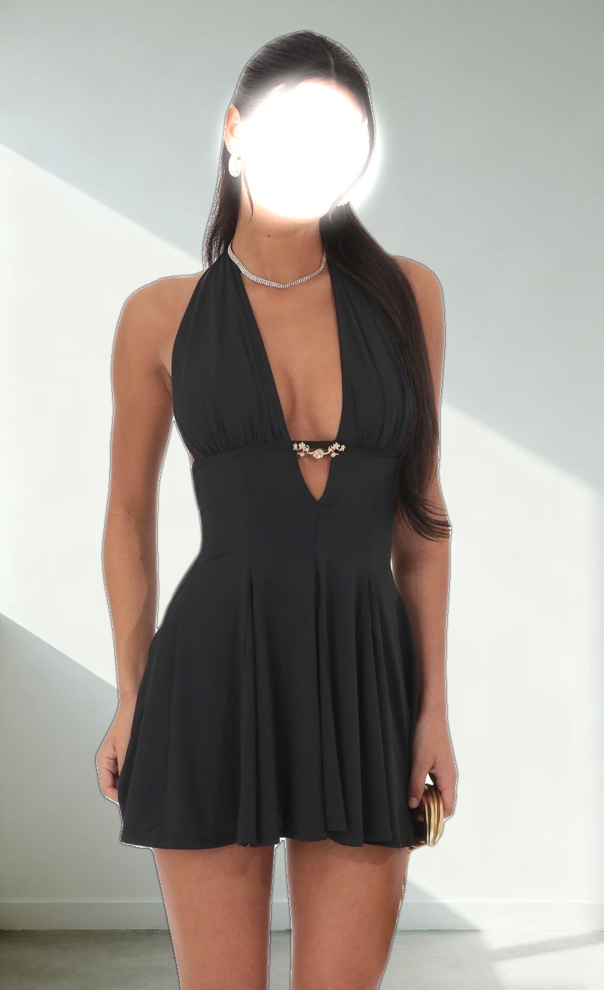 Plunge Rose Clip Dress in Black