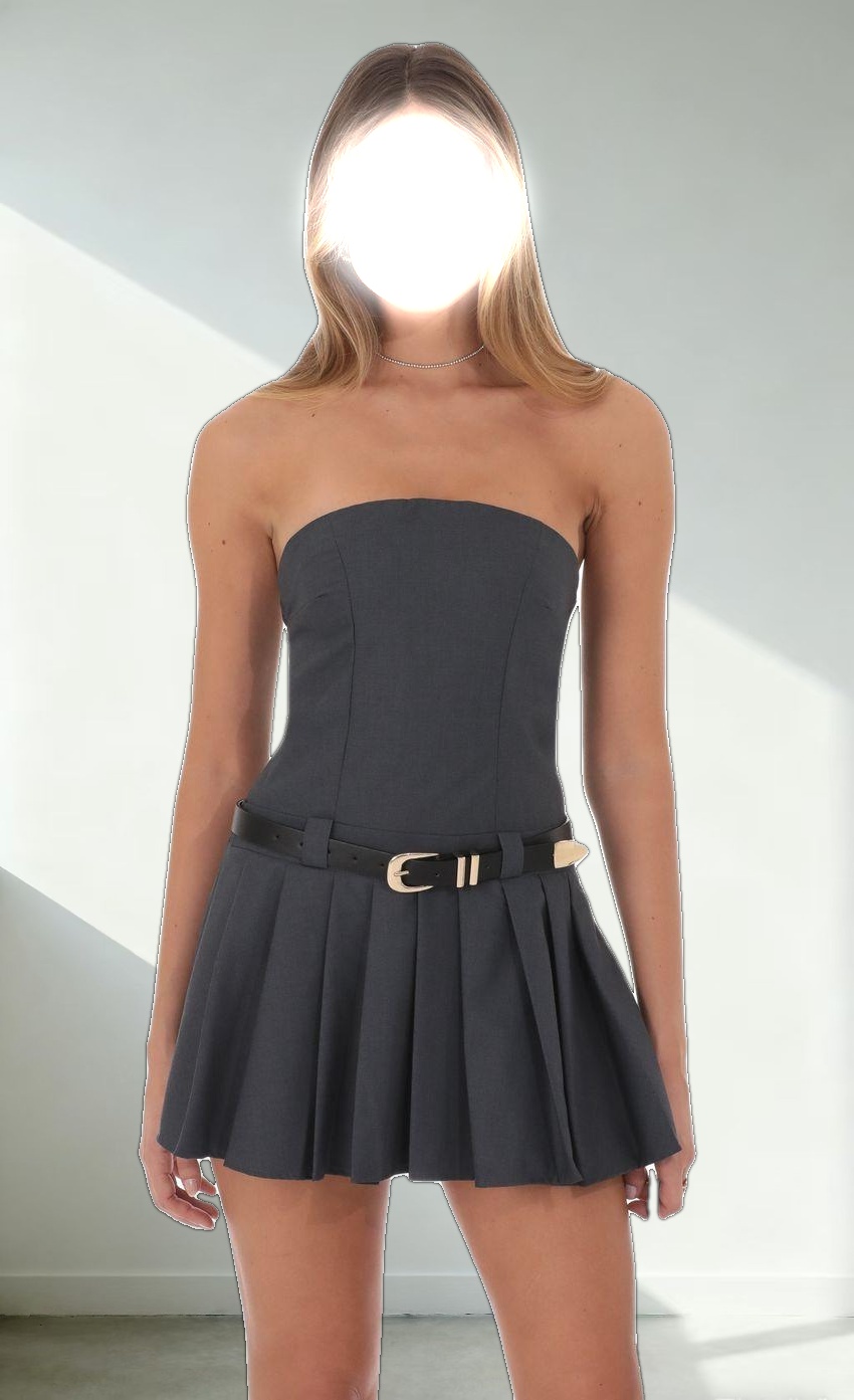 Strapless Pleated Dress in Grey