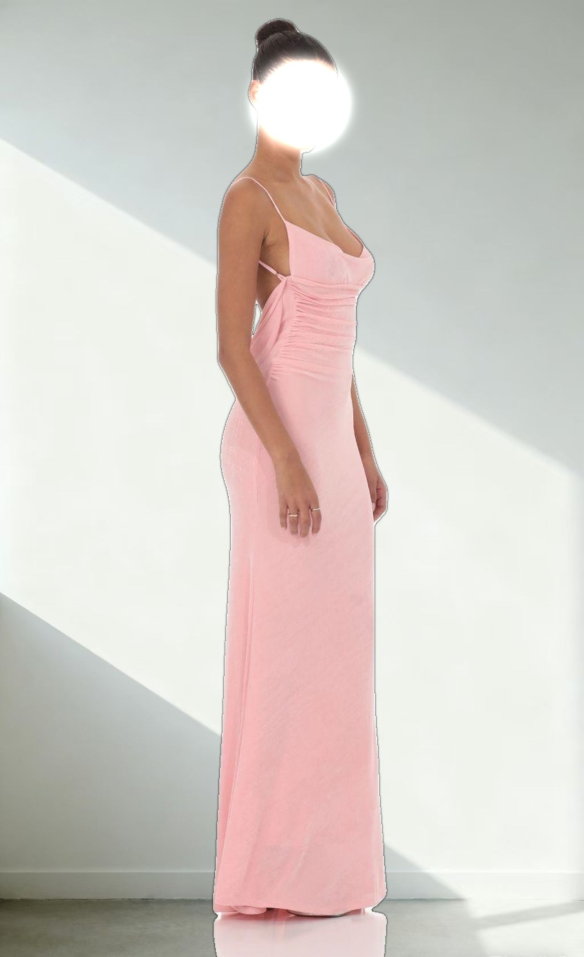 Lace Open Back Maxi Dress in Pink