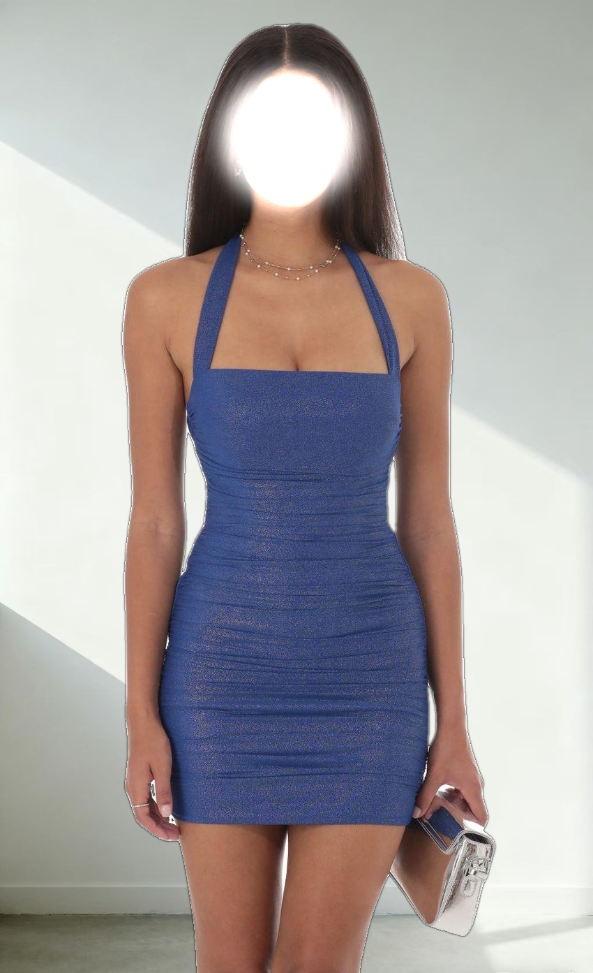 Shimmer Ruched Bodycon Dress in Navy