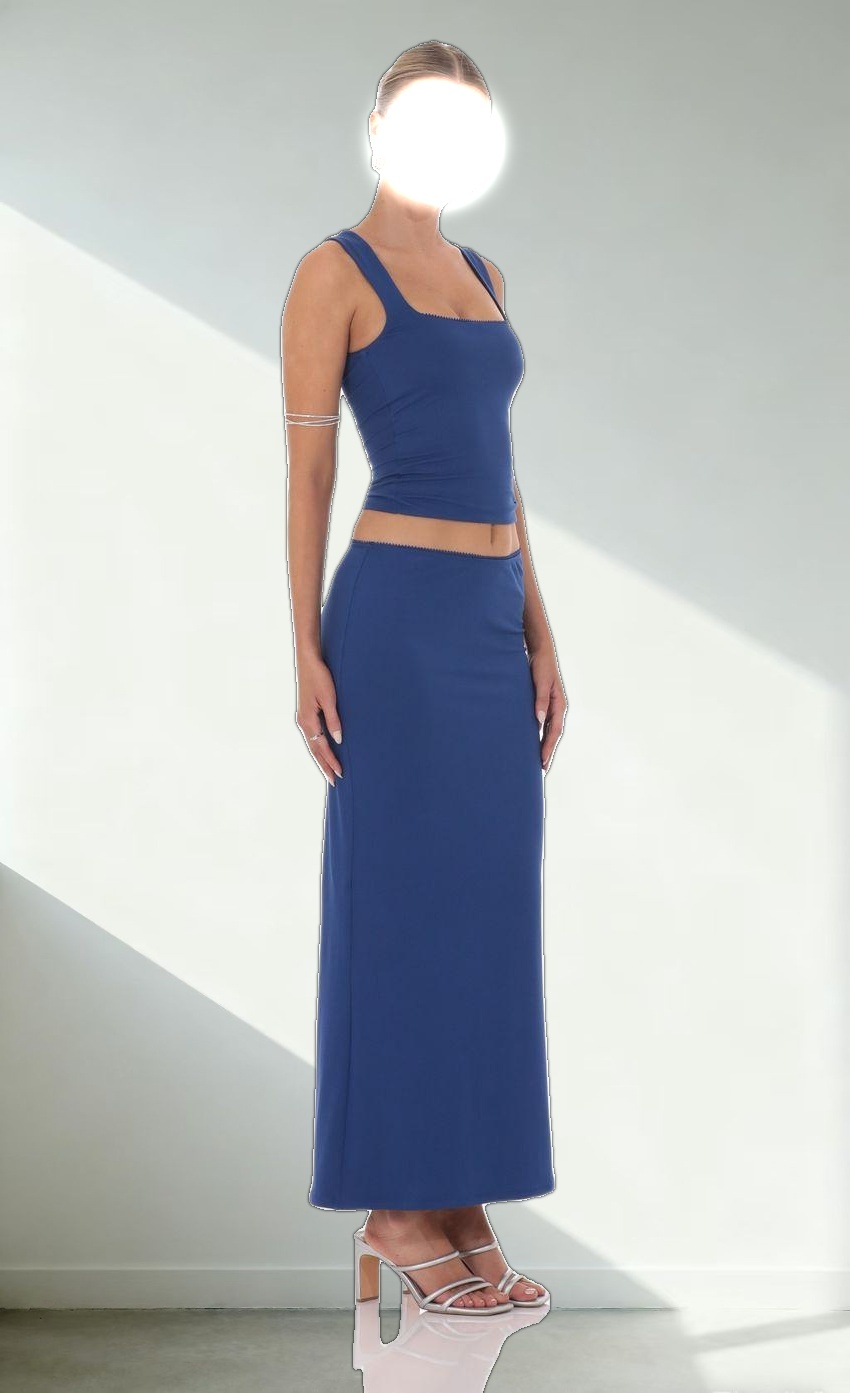 Two Piece Maxi Skirt Set in Blue