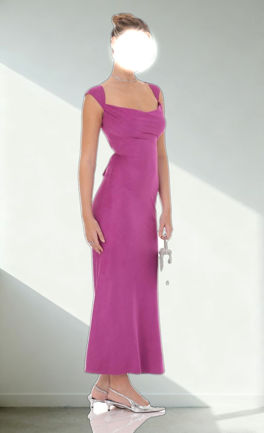Suede Strappy Maxi Dress in Magenta
