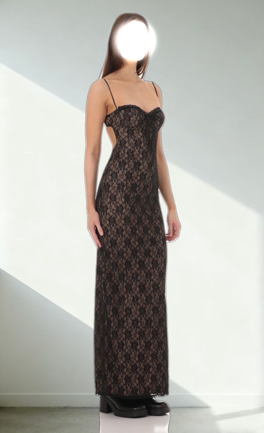 Lace Bodycon Maxi Dress in Black