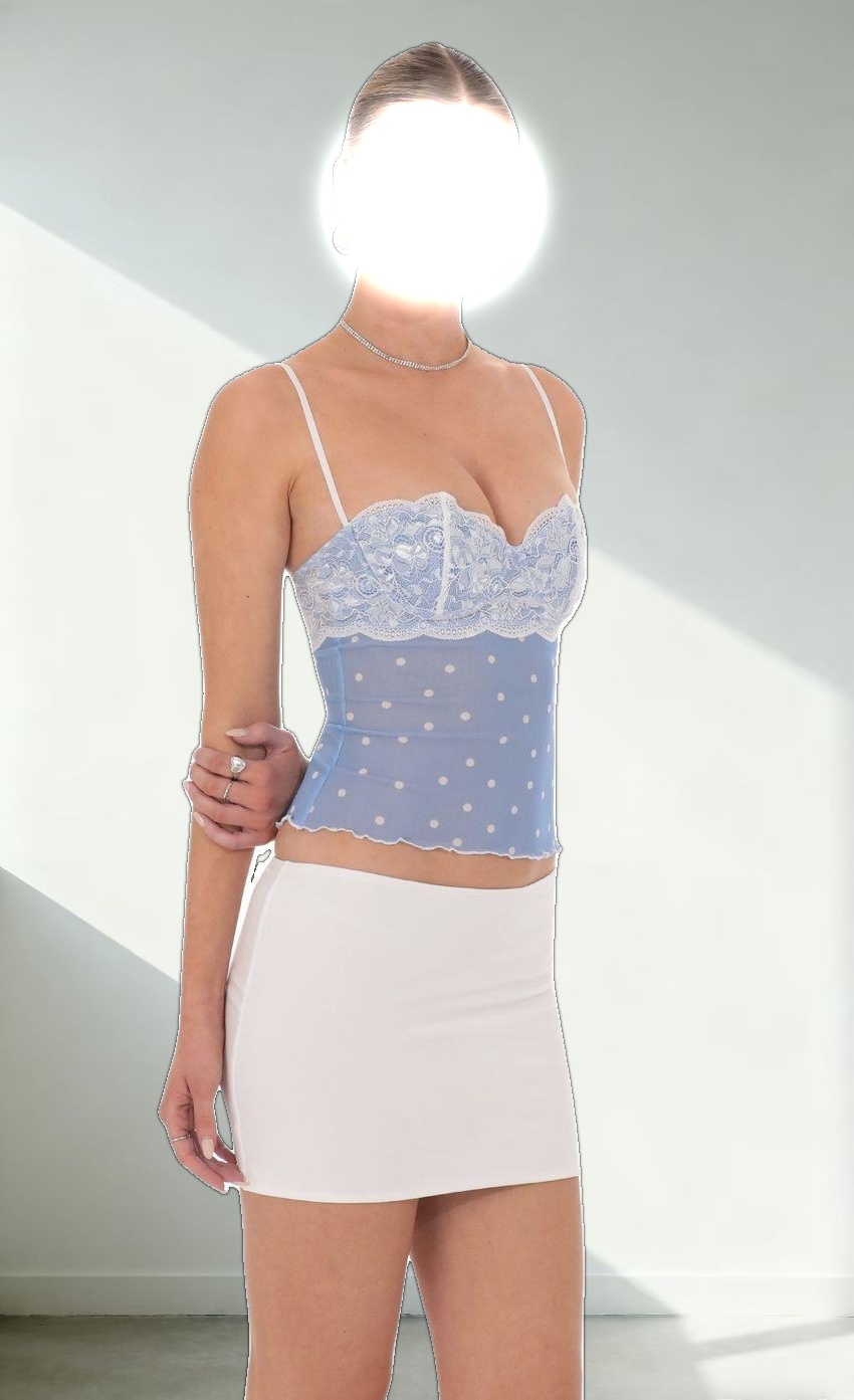 Lace Bust Polka Dot Top in Baby Blue