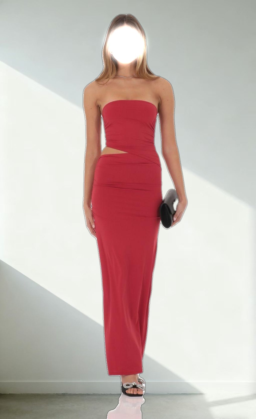 Strapless Cutout Maxi Dress in Red