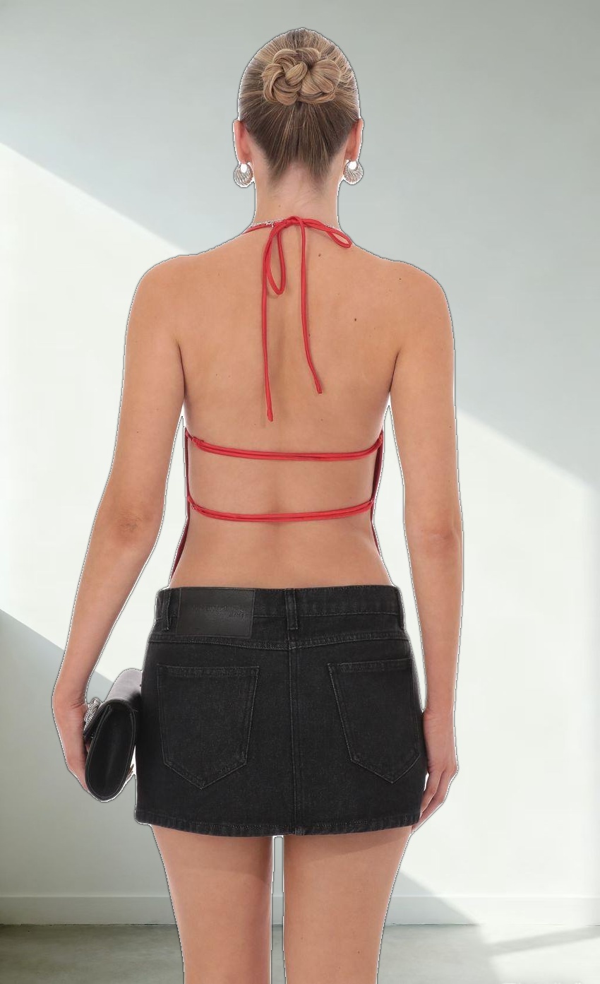 Saton Cowl Neck Top in Red