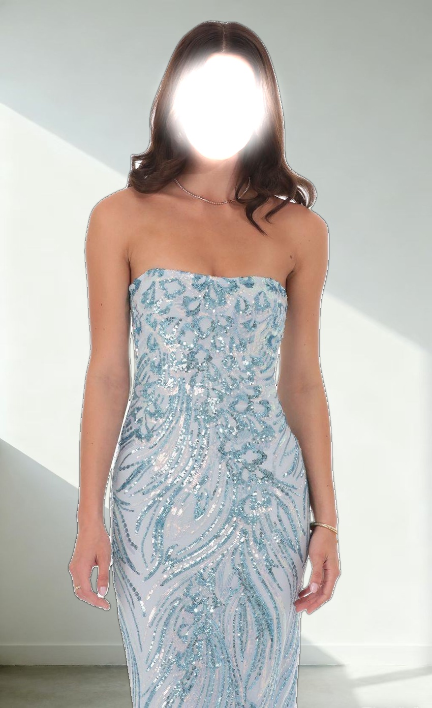 Sequin Pattern Maxi Dress in Sky Blue