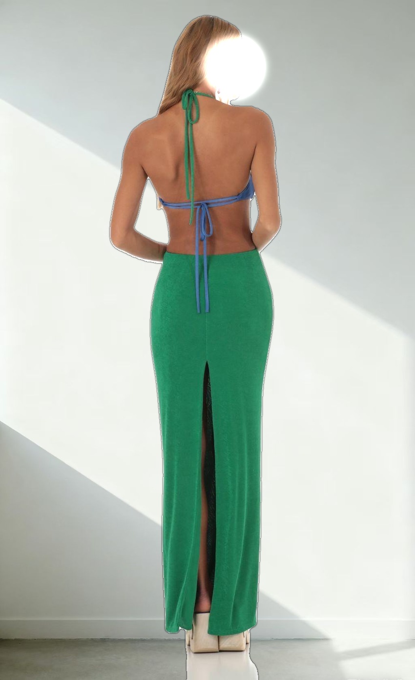 Two Toned Cutout Maxi Dress in Blue and Green