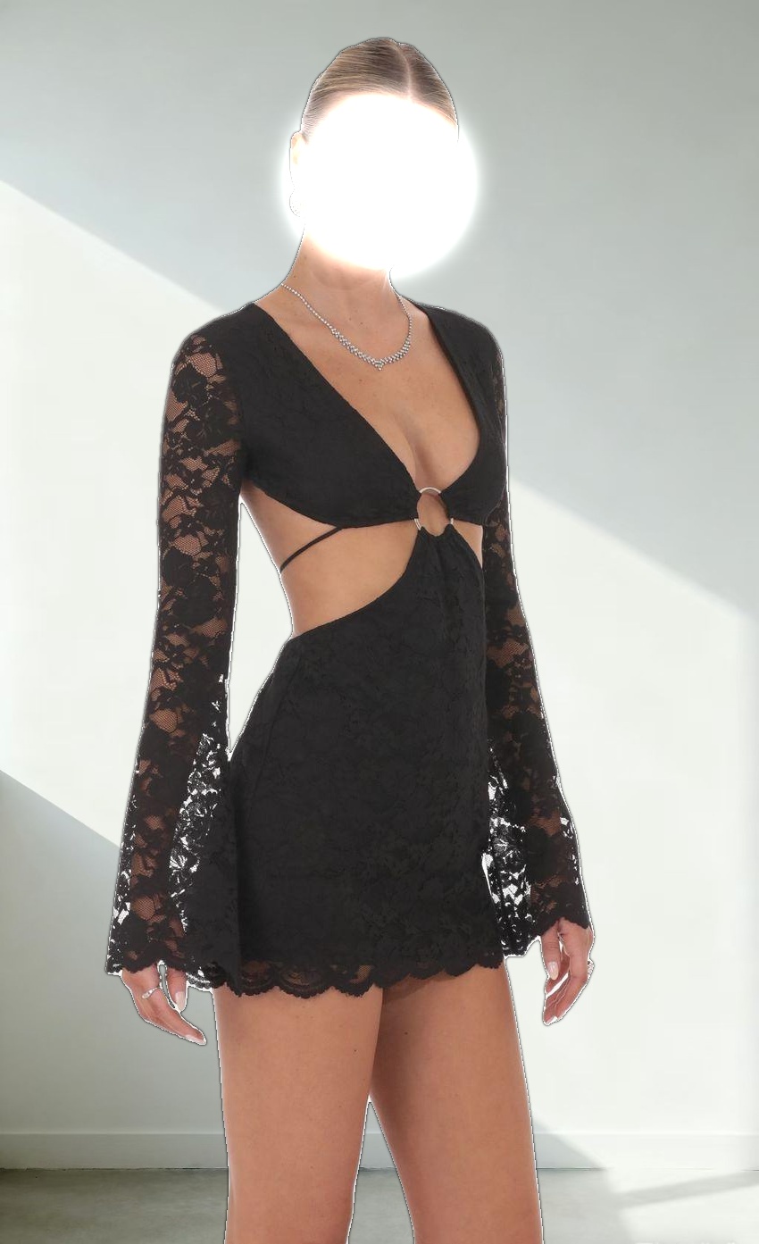 Lace Cutout Dress in Black