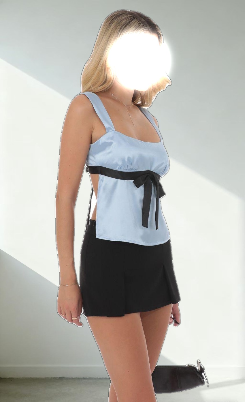 Satin Bow Top in Blue