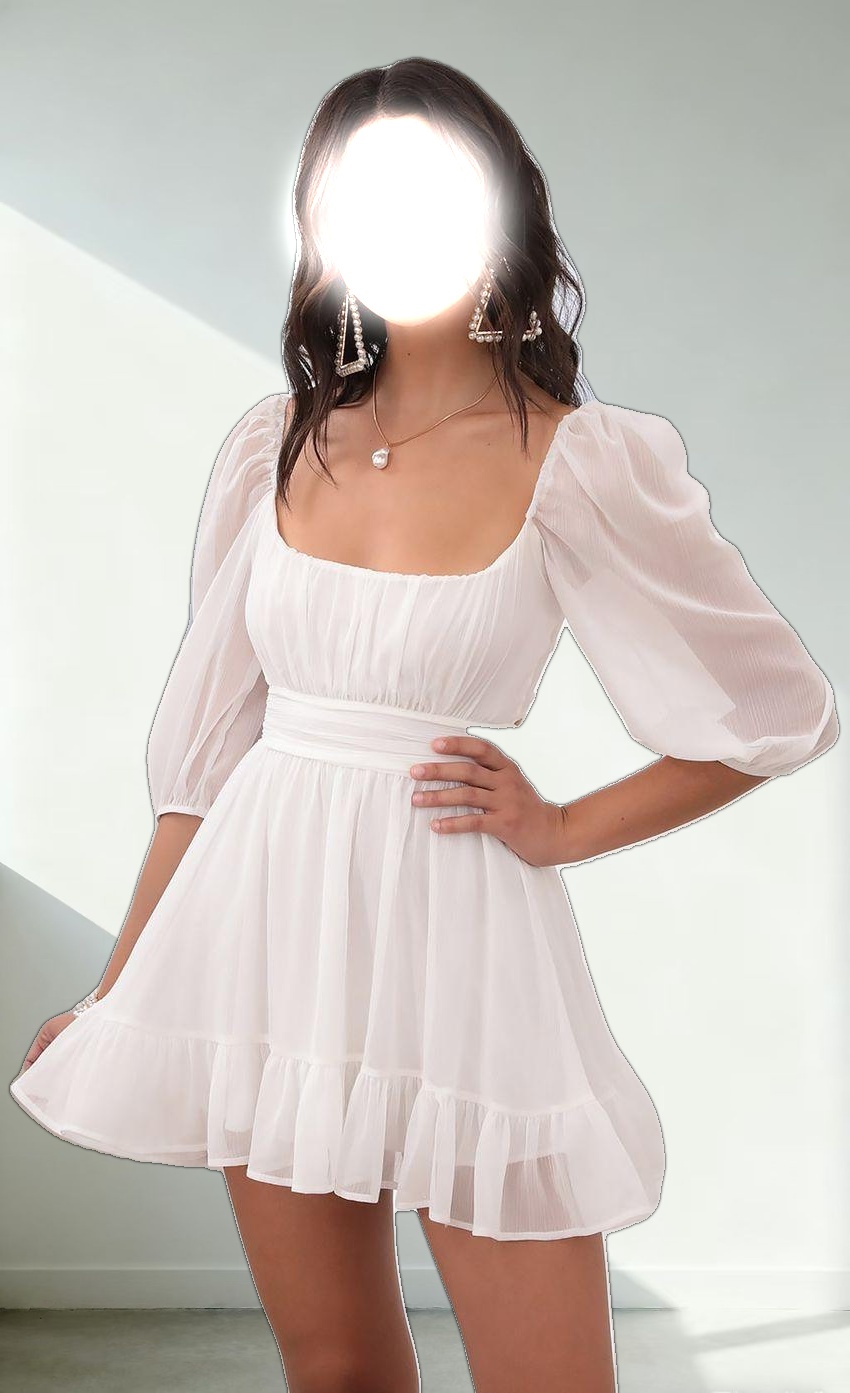 Ruffle Dress in White Sparkly Chiffon