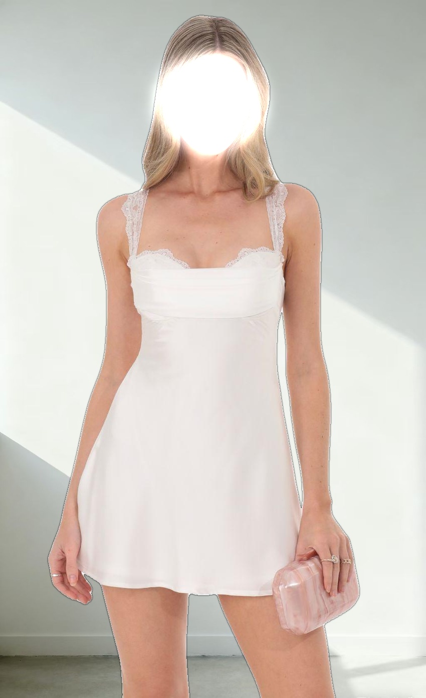 Lace Strap Satin Dress in White