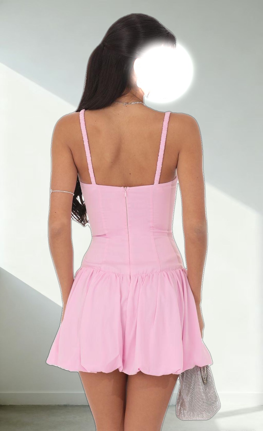 Ruched Bust Bubble Dress in Pink