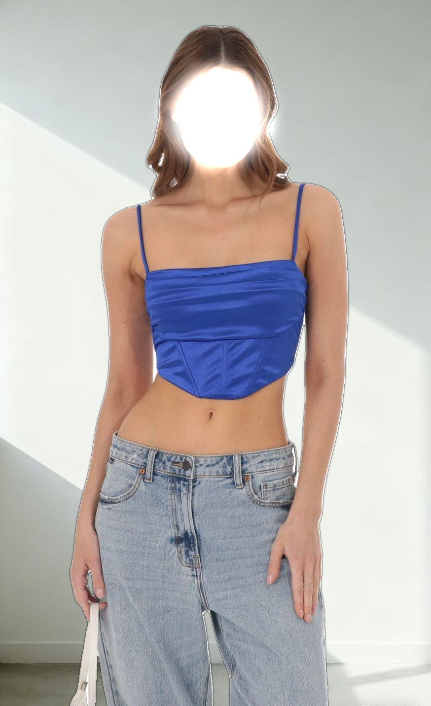 Satin Corset Crop Top in Royal Blue