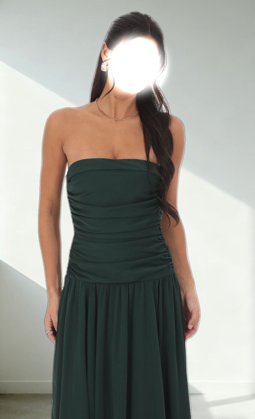 Strapless Drop Waist Maxi Dress in Green
