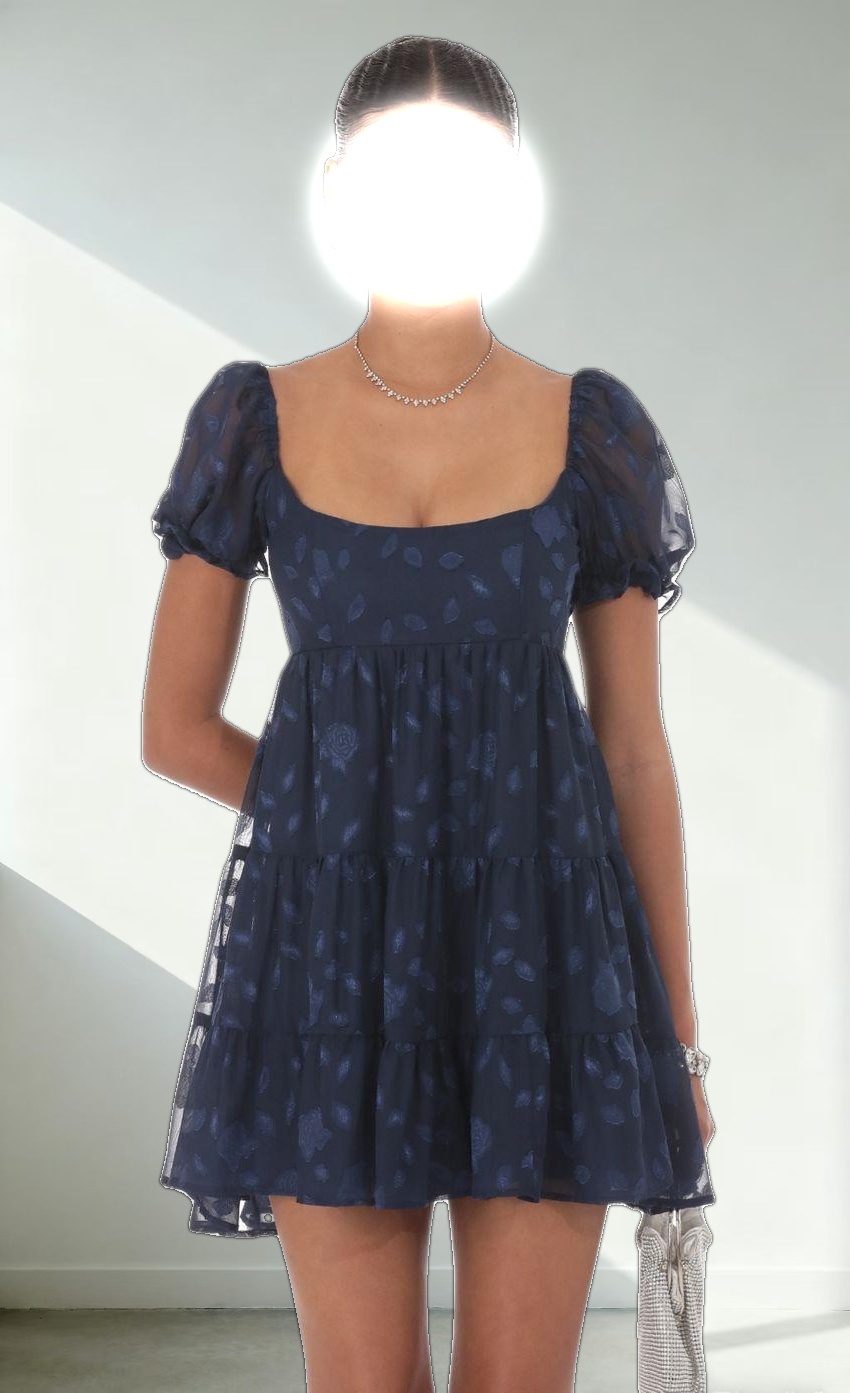 Floral Chiffon Fit and Flare Dress in Navy