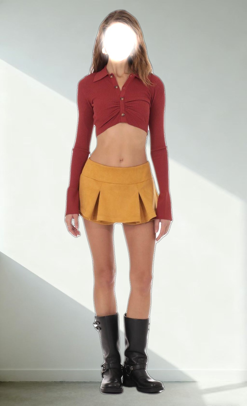 Ribbed Collared Top in Maroon