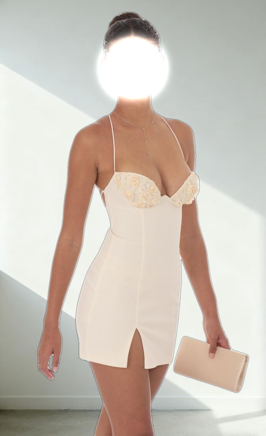 Floral Bust Fit and Flare Dress in Cream