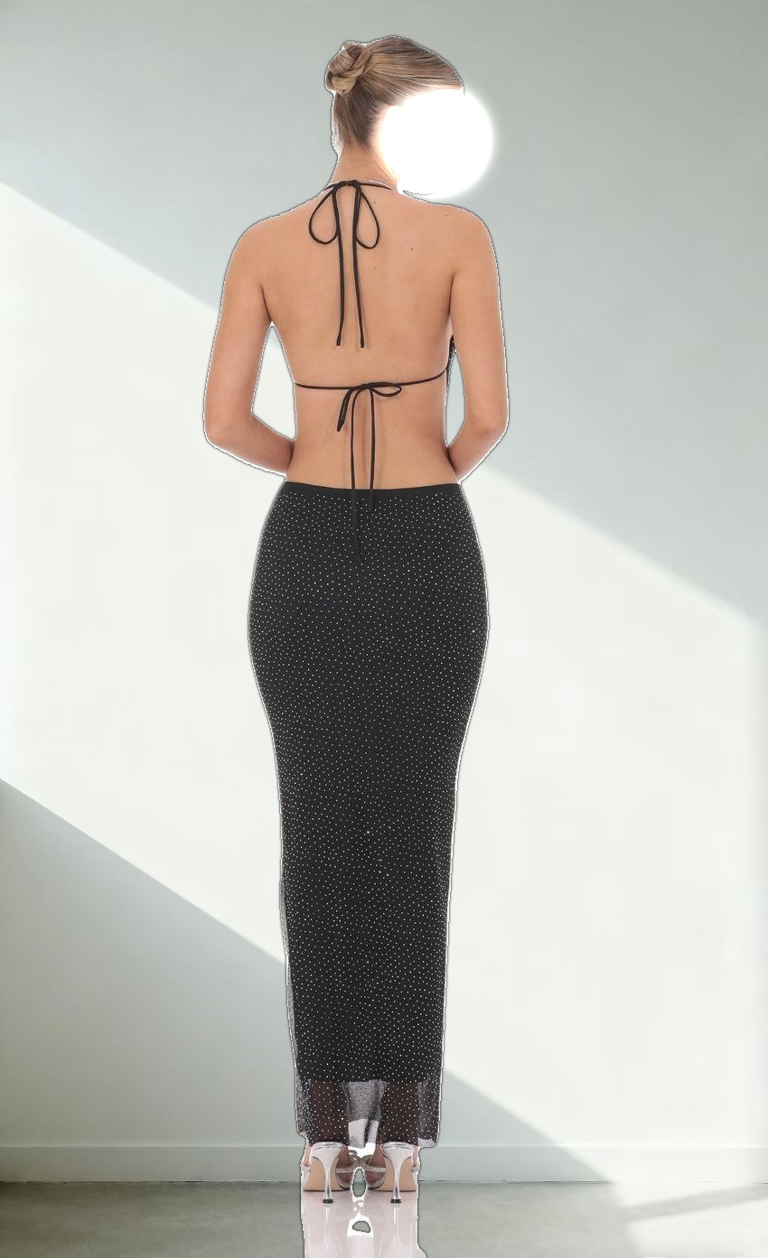 Draped Rhinestone Two Piece Set in Black