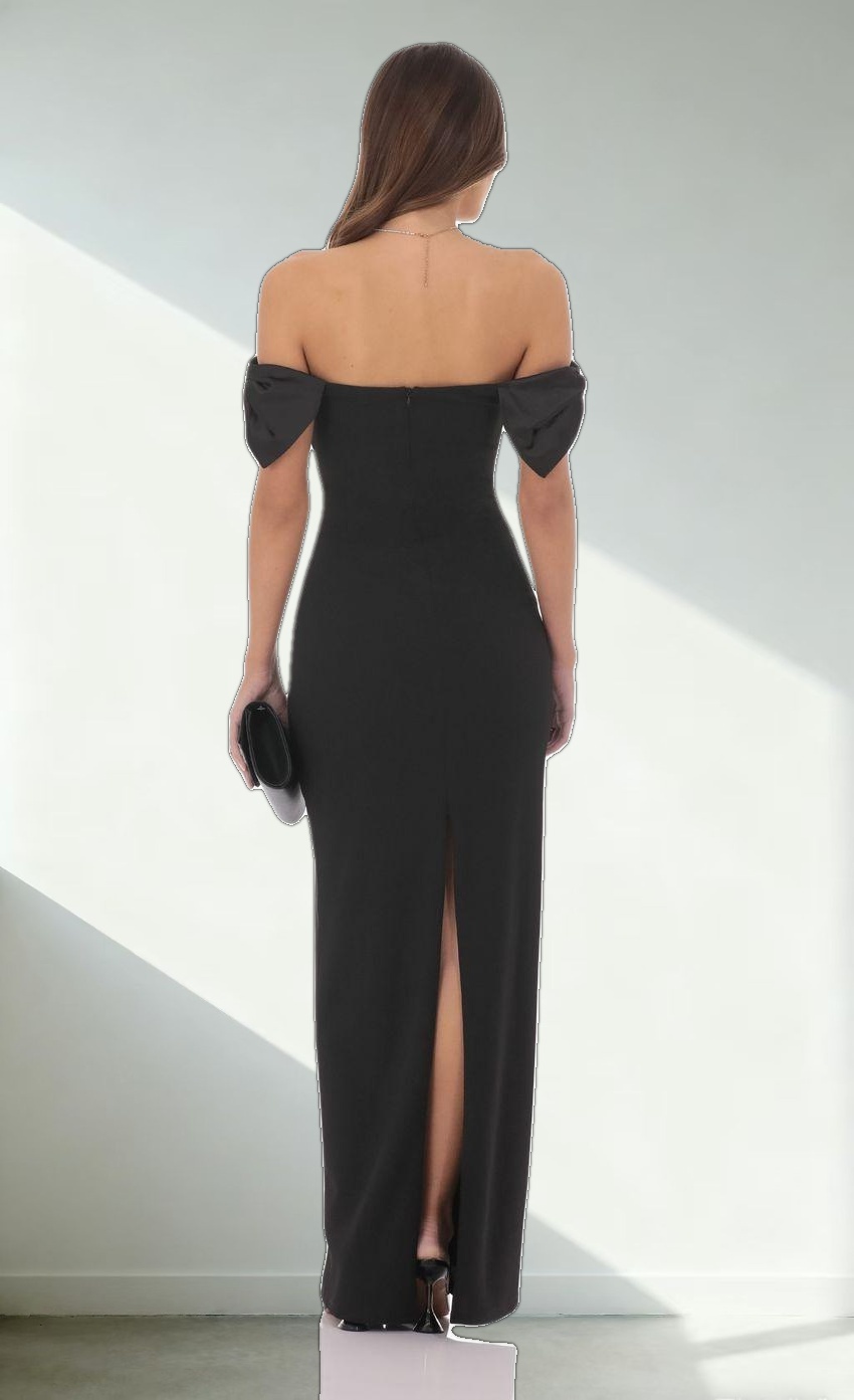 Off Shoulder Bow Sleeve Maxi Dress in Black