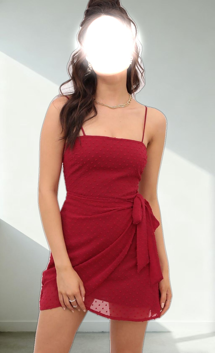 Double Tie Dotted Wrap Dress In Burgundy