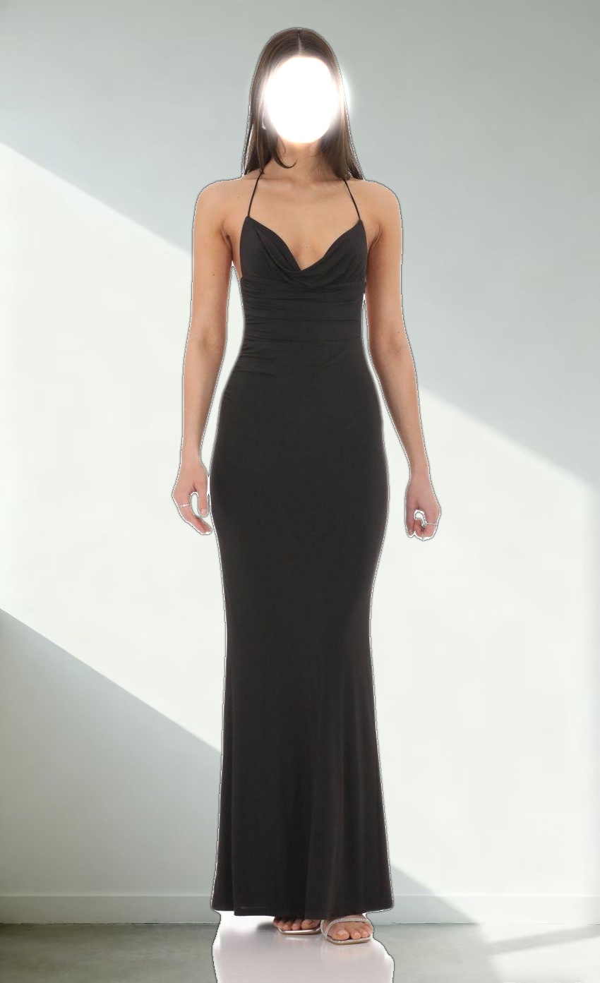 Halter Open Back Butterfly Maxi Dress in Black