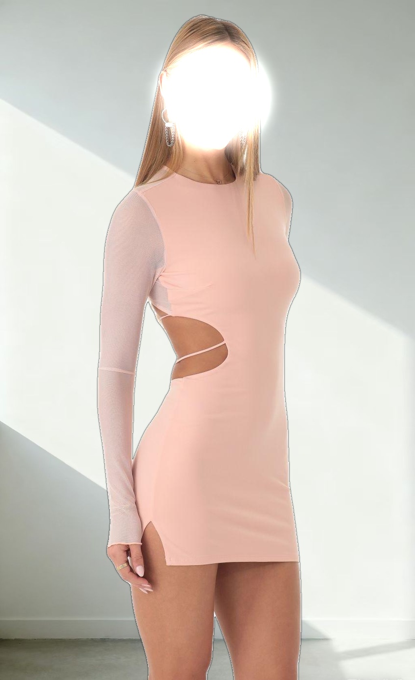 Long Sleeve Open Back Dress in Peach