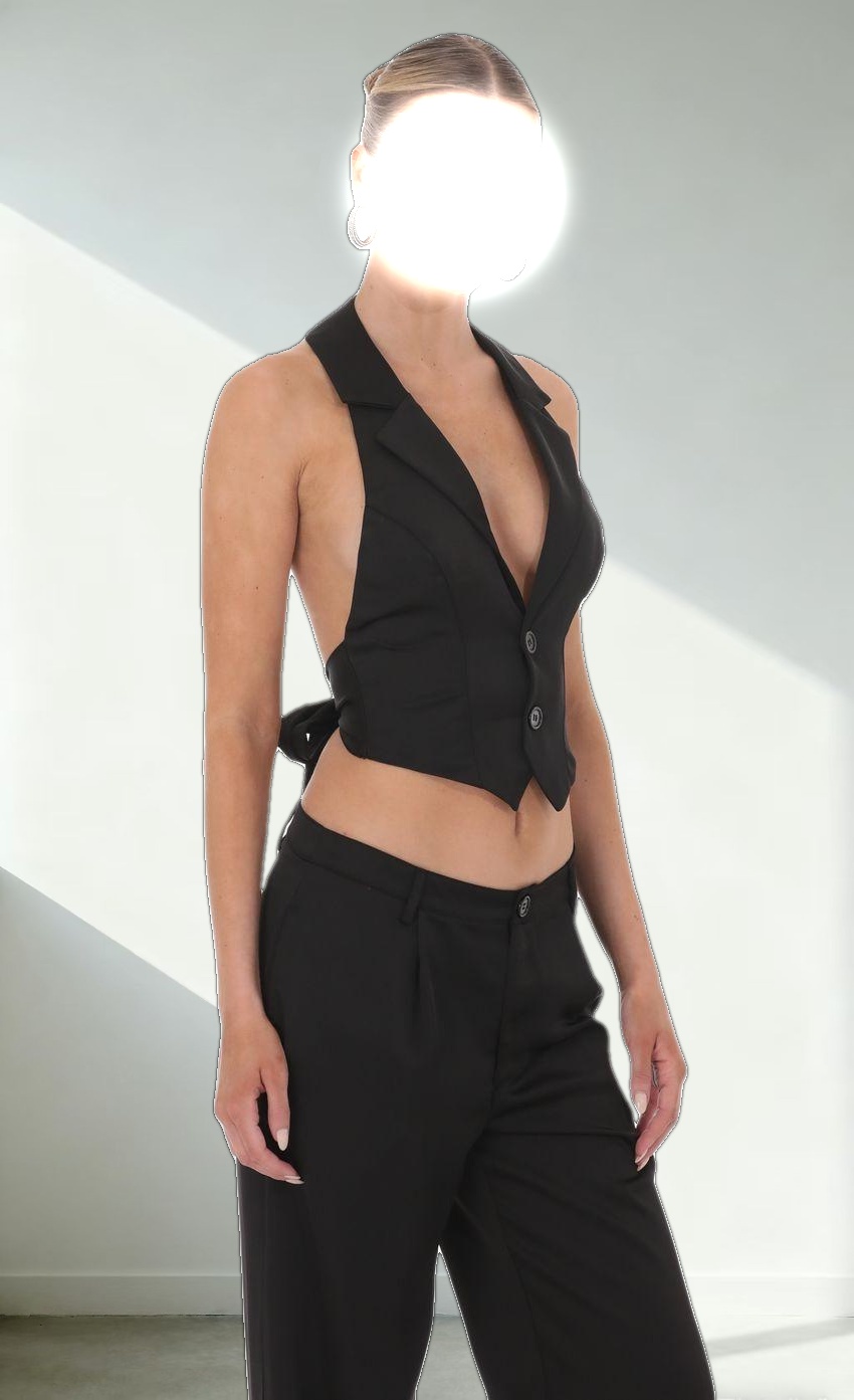 Satin Halter Vest in Black
