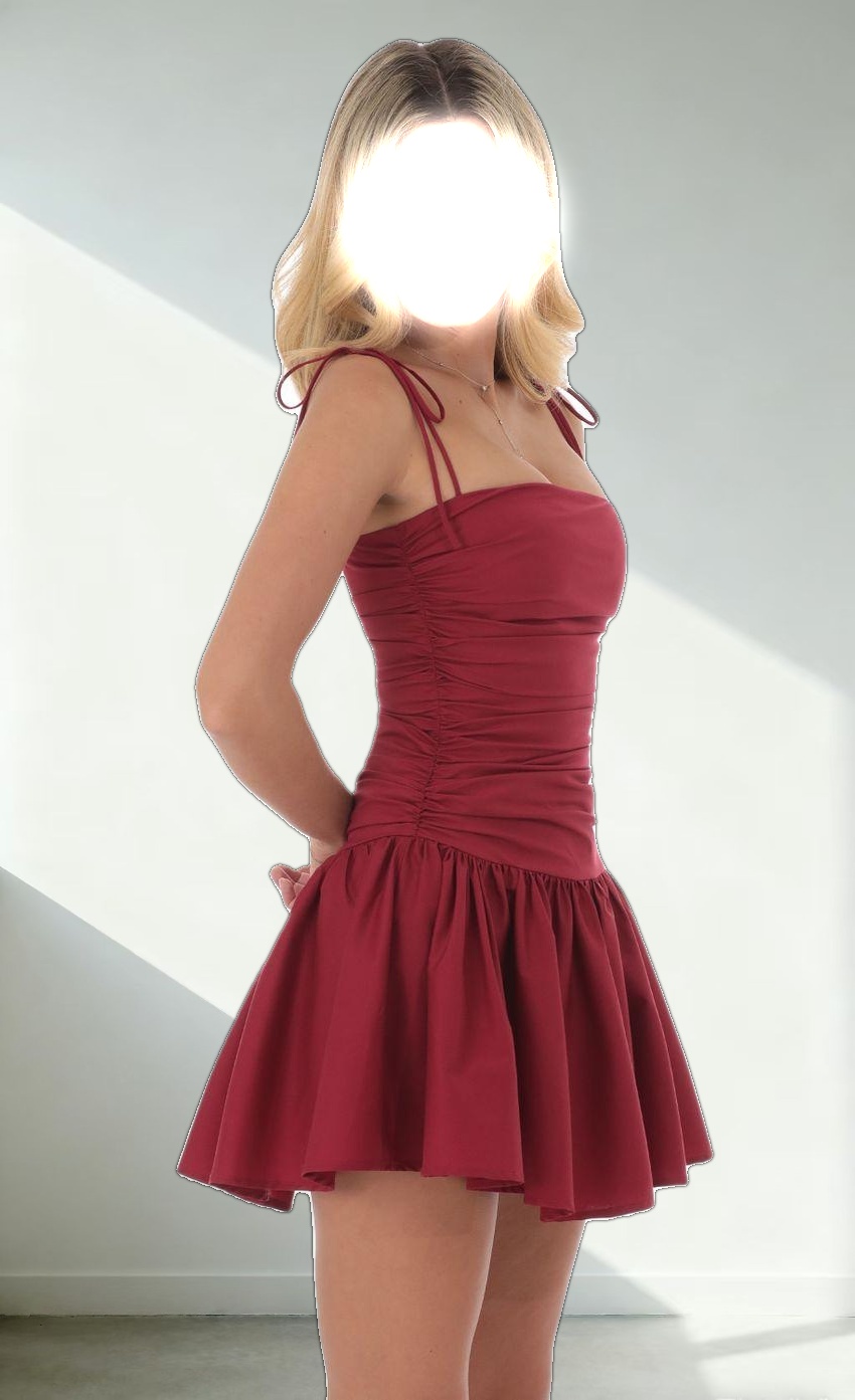 Ruched Fit and Flare Dress in Red