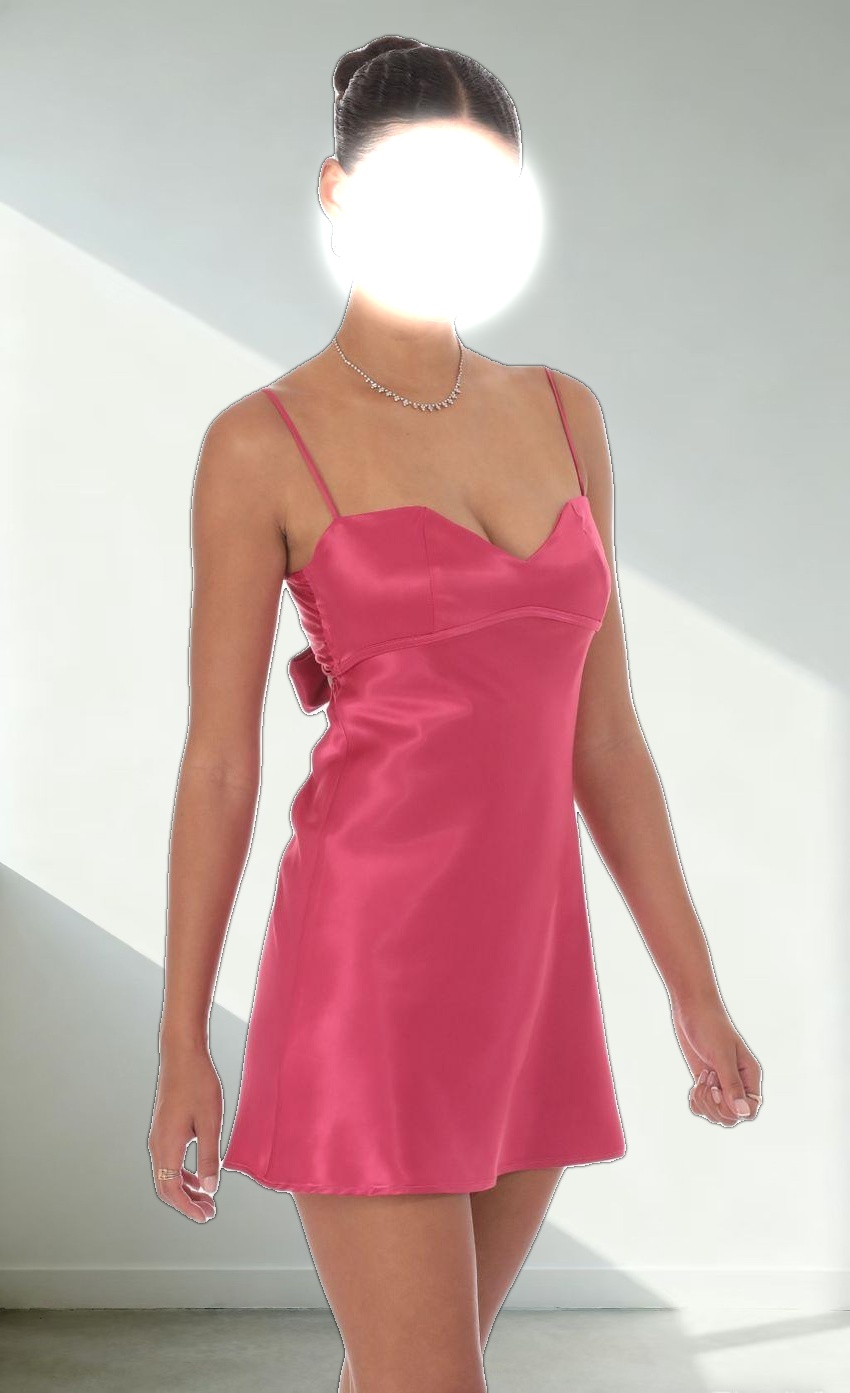 Satin Sweetheart Neck Dress in Berry Pink