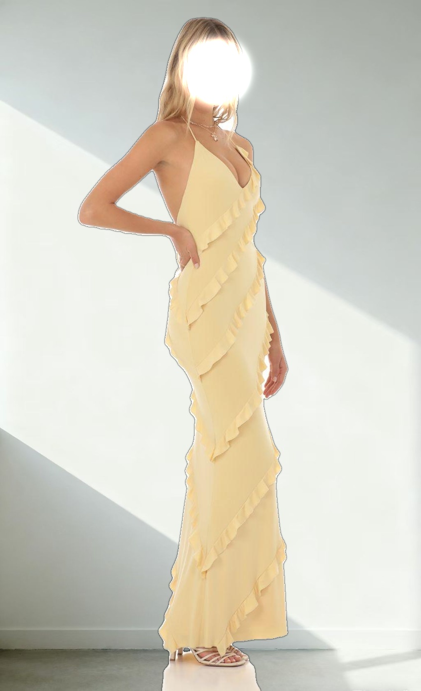 Ruffle Halter Maxi Dress in Yellow