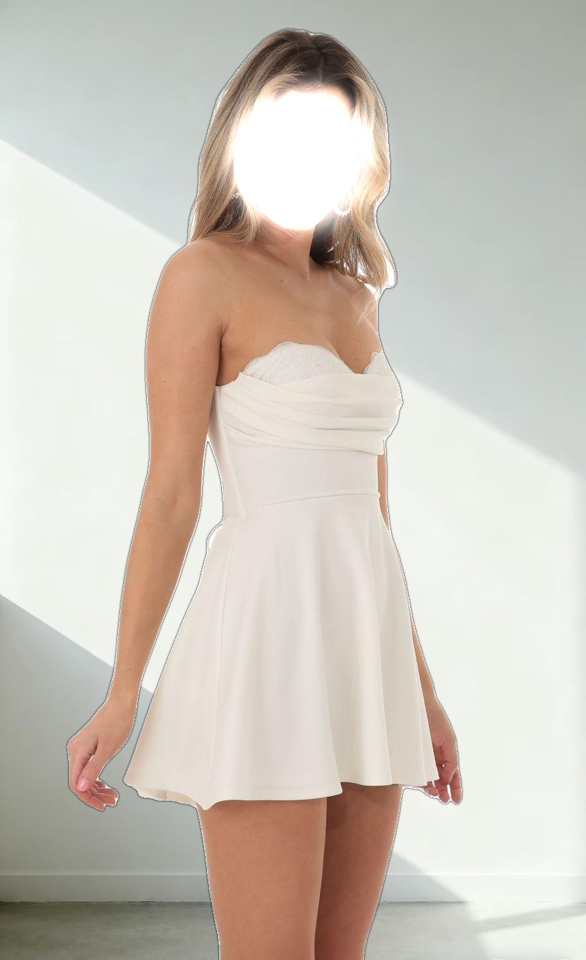 Lace Bust Flare Dress in White