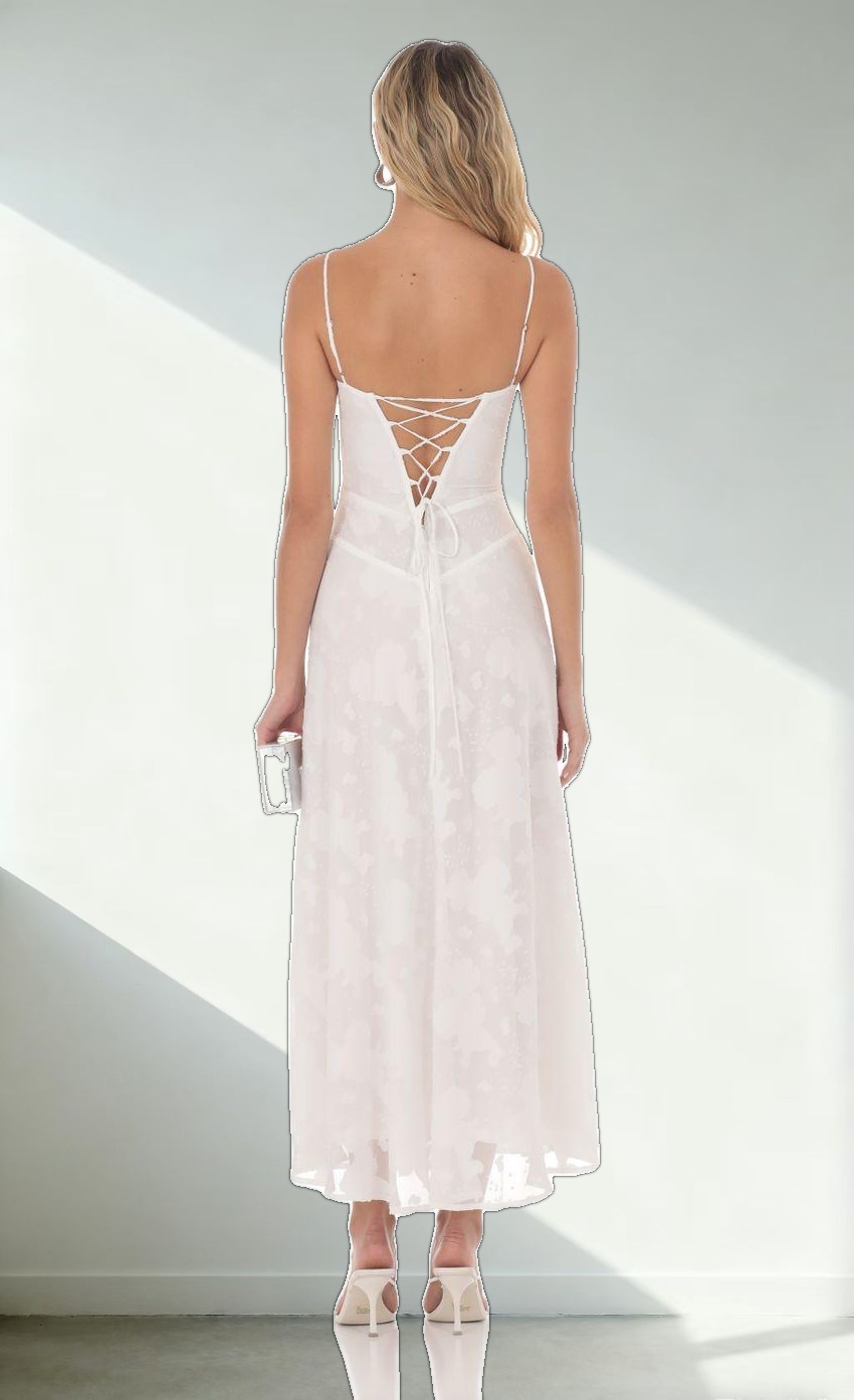 Textured Floral Maxi Dress in White