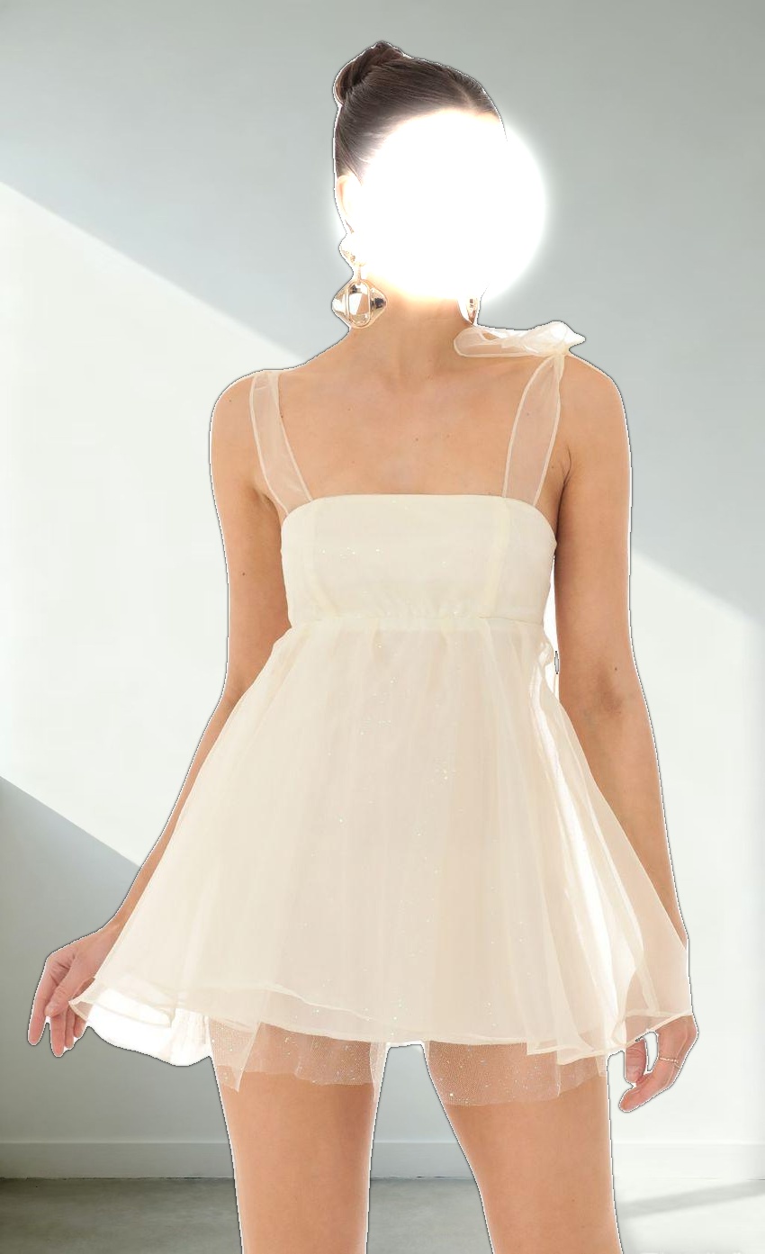 Shoulder Bow Baby Doll Dress in Cream