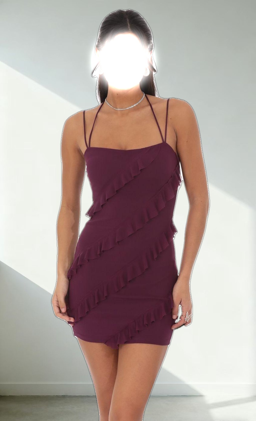 Mesh Ruffle Dress in Purple