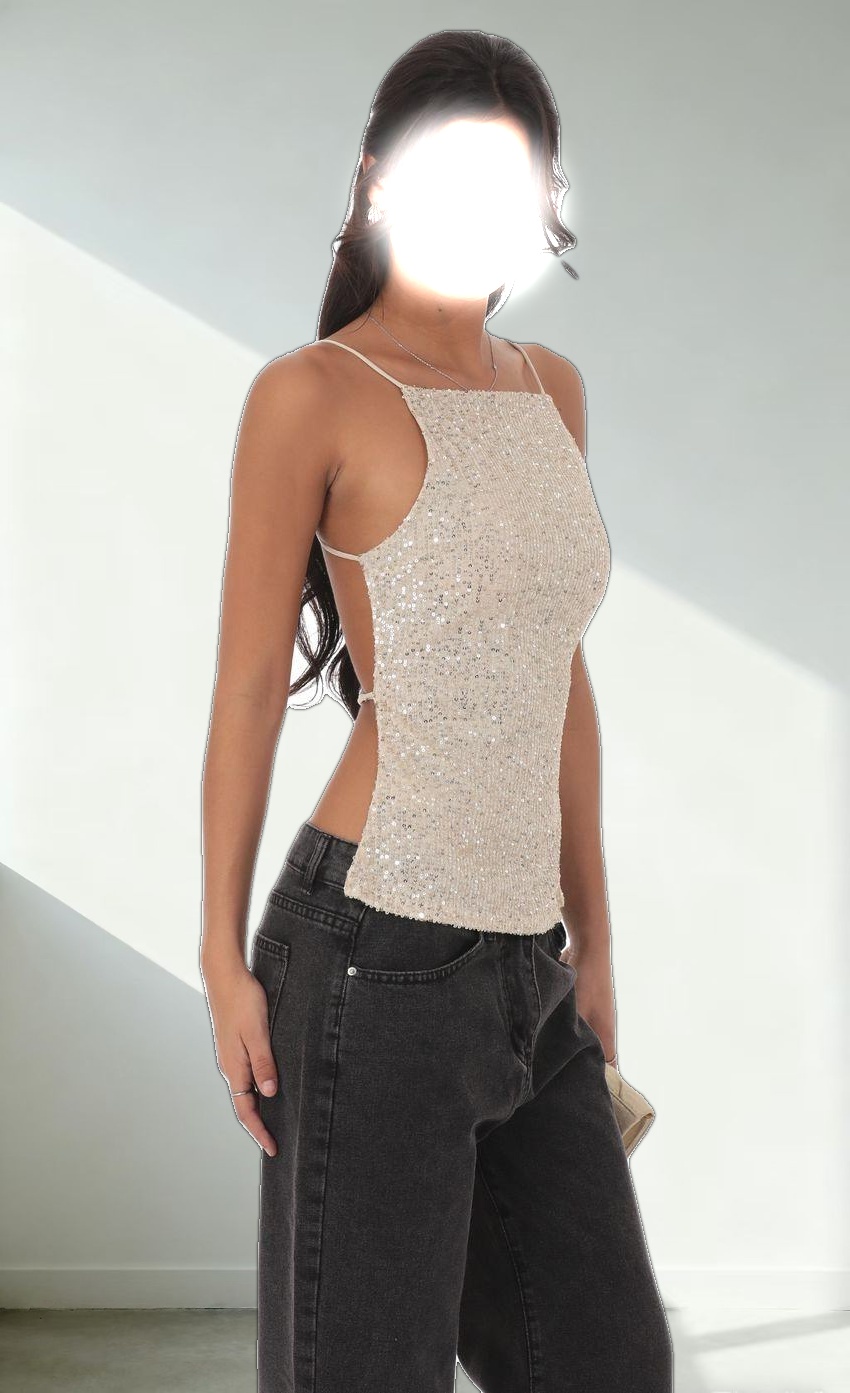 Sequin Open Back Top in Champagne