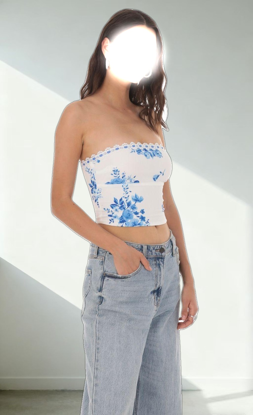 Strapless Floral Top in White