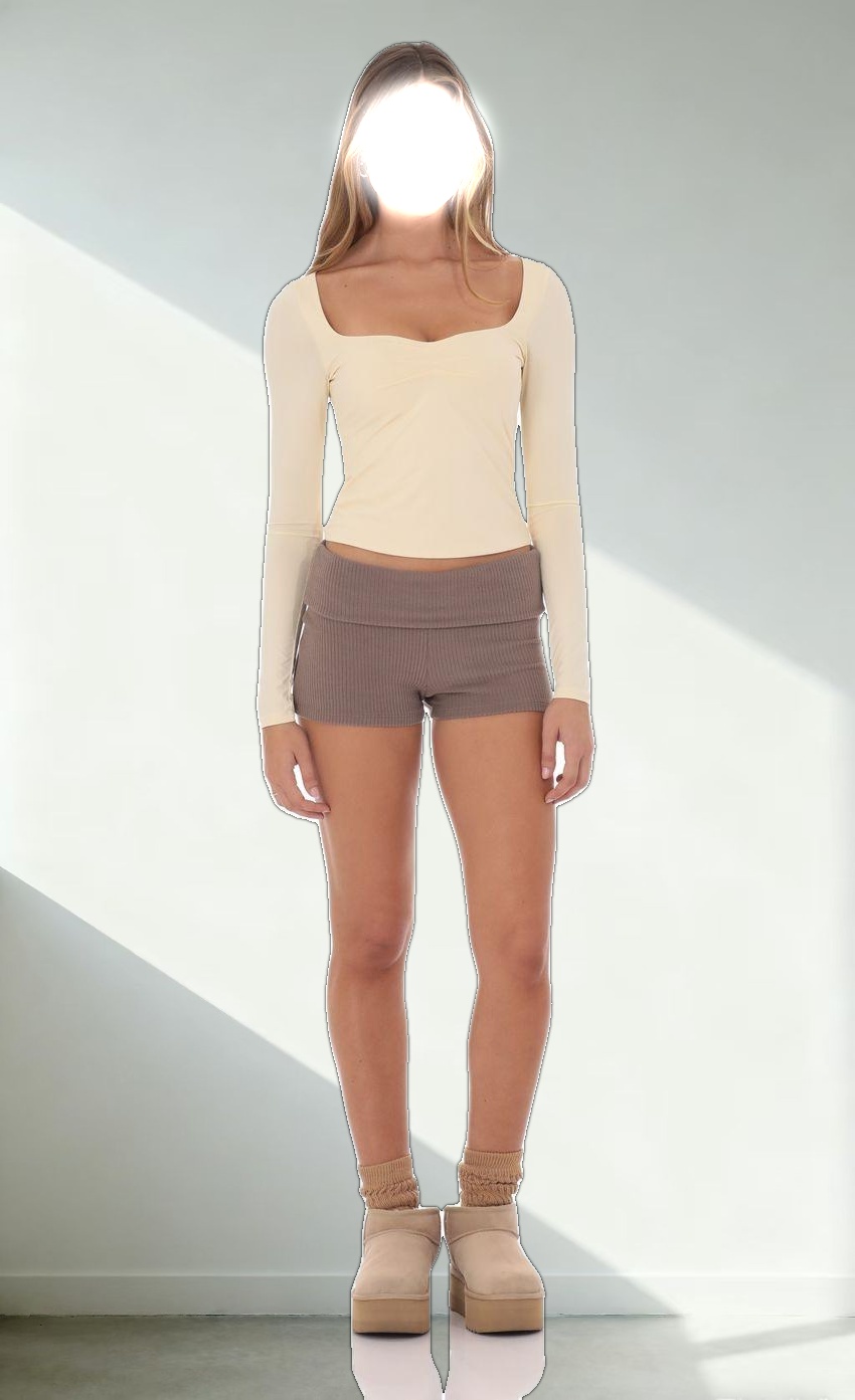 Ribbed Mini Shorts in Taupe
