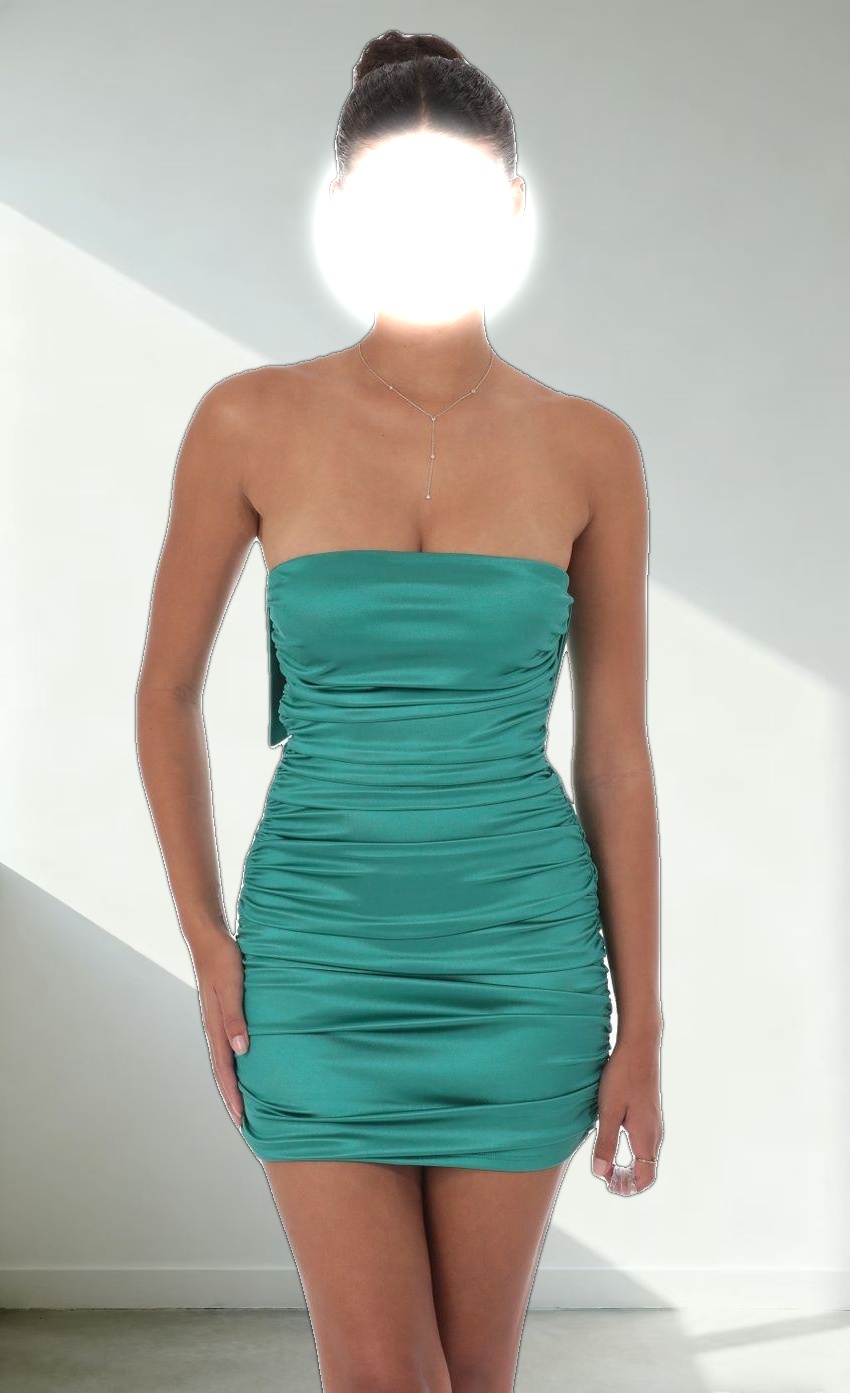 Satin Ruched Back Bow Dress in Jungle Green