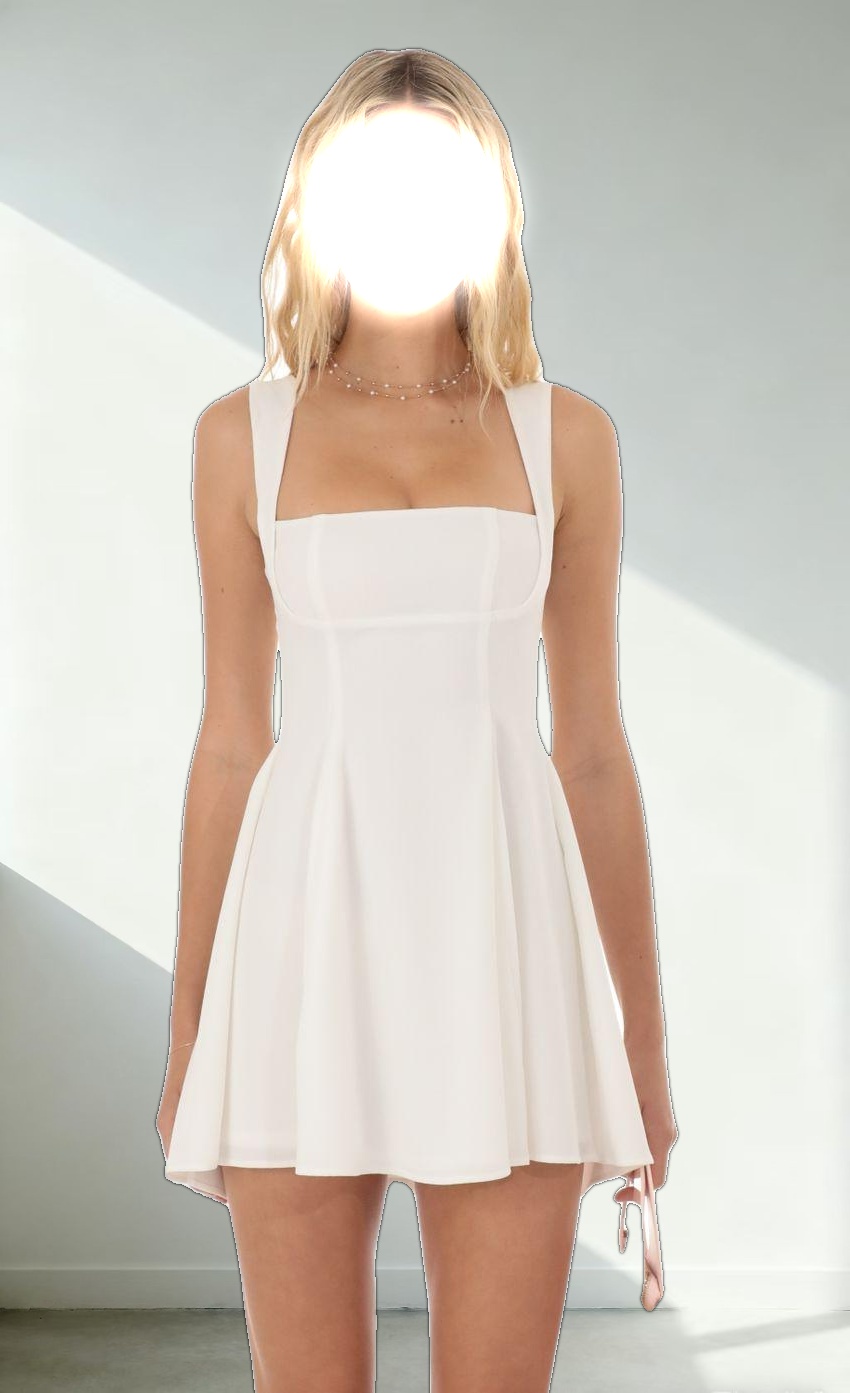 Back Bow Fit and Flare Dress in White
