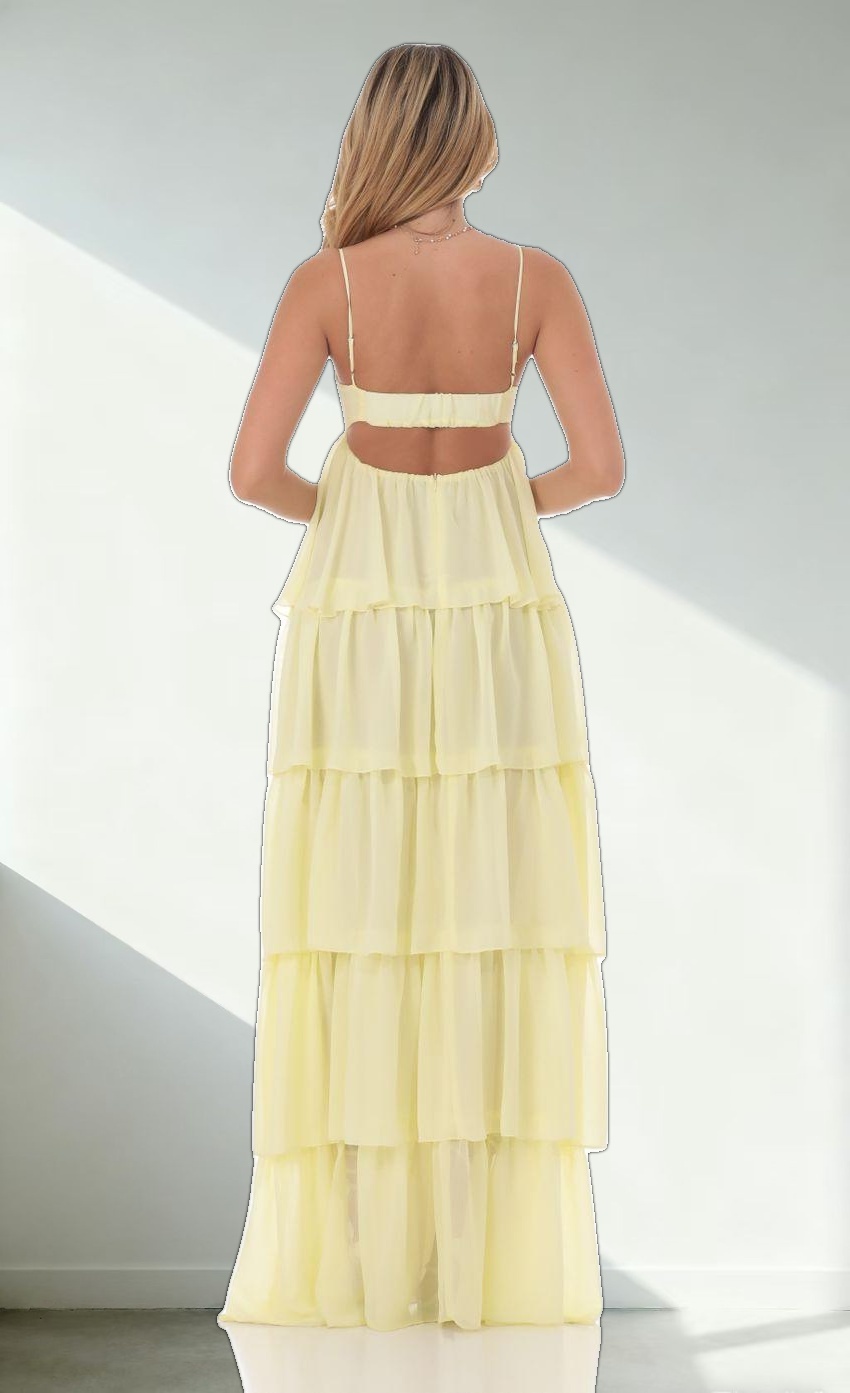 Ruffle Front Tie Maxi Dress in Yellow