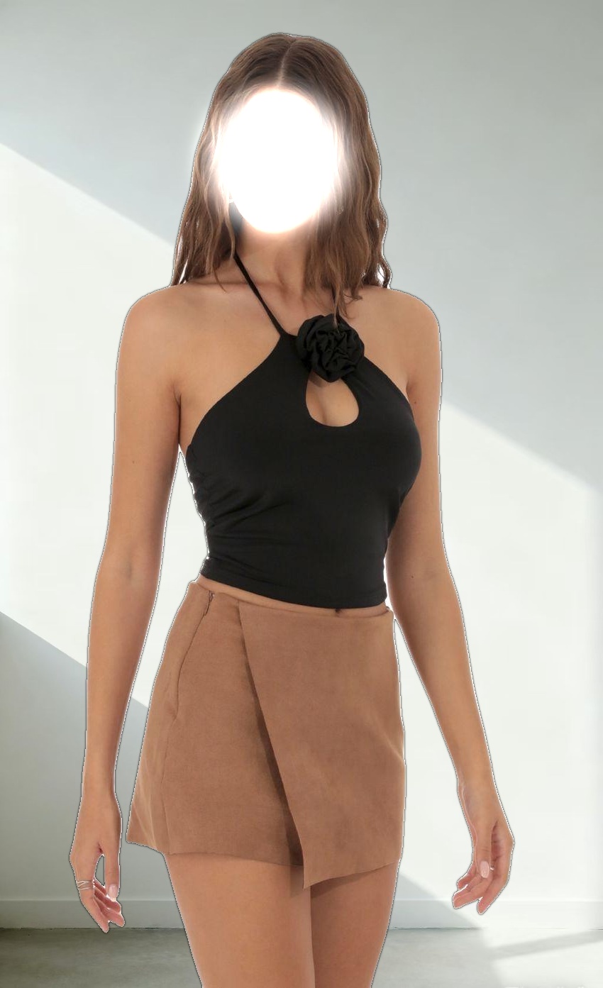 Flower Cutout Halter Top in Black