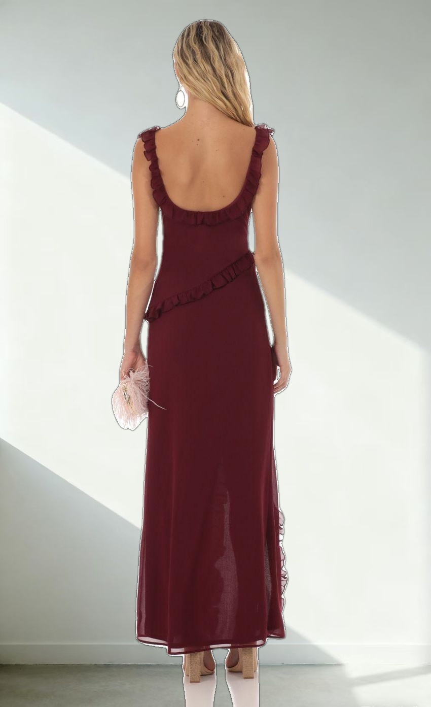 Kofi Ruffle Dress in Maroon