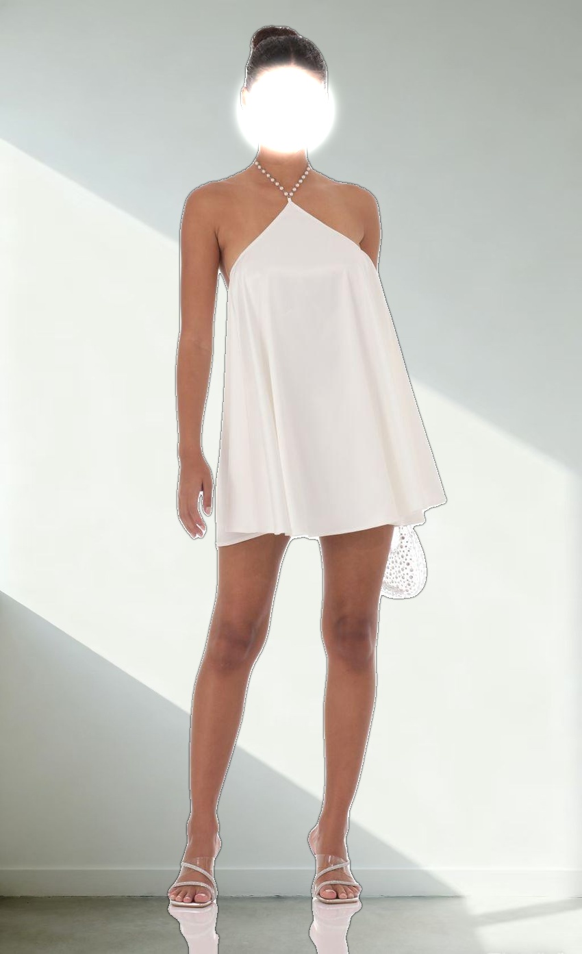 Pearl Halter Shift Dress in White