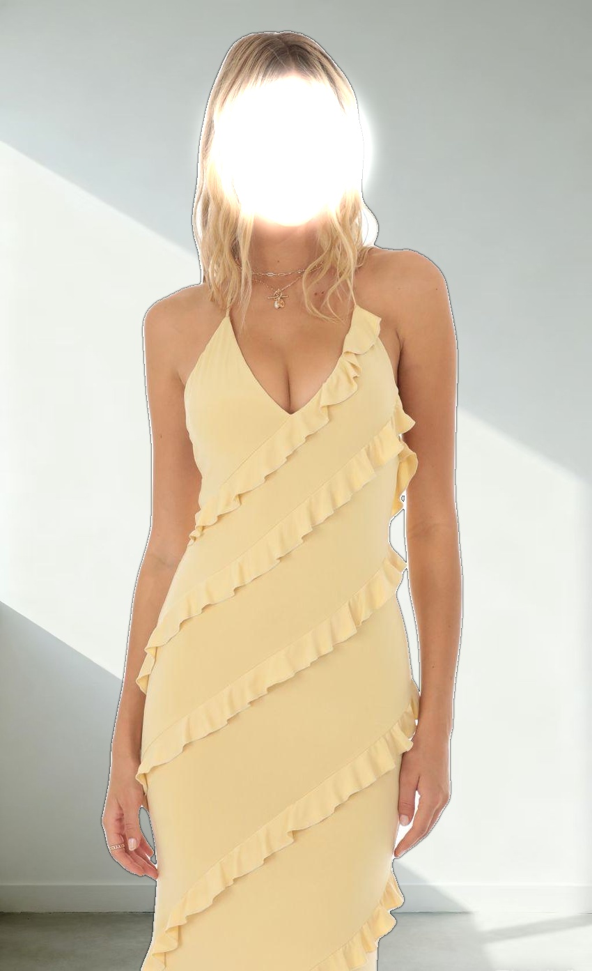 Ruffle Halter Maxi Dress in Yellow