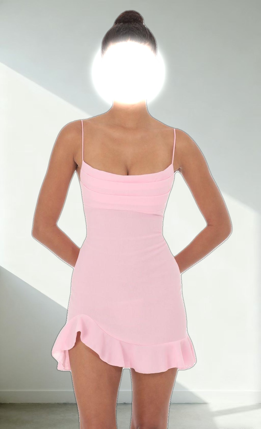 Ruffled Slit Dress in Pink