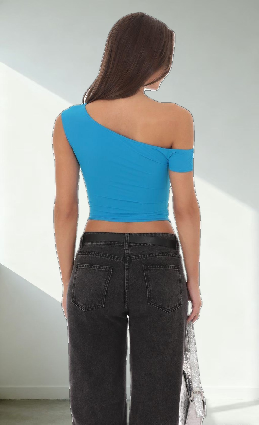 Off Shoulder Crop Top in Blue