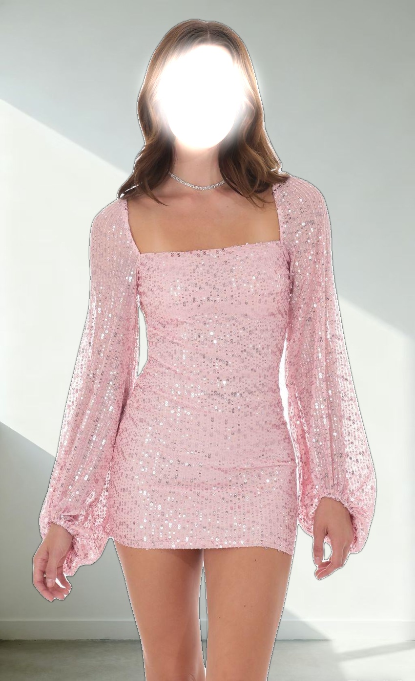 Sequin Ruched Open Back Dress in Pink