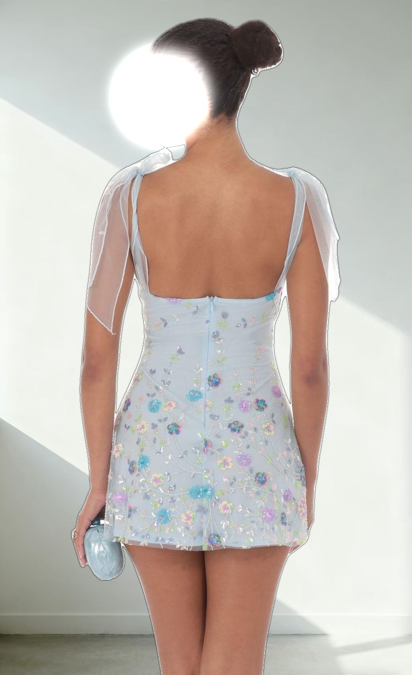 Floral Sequin V-Neck Dress in Blue