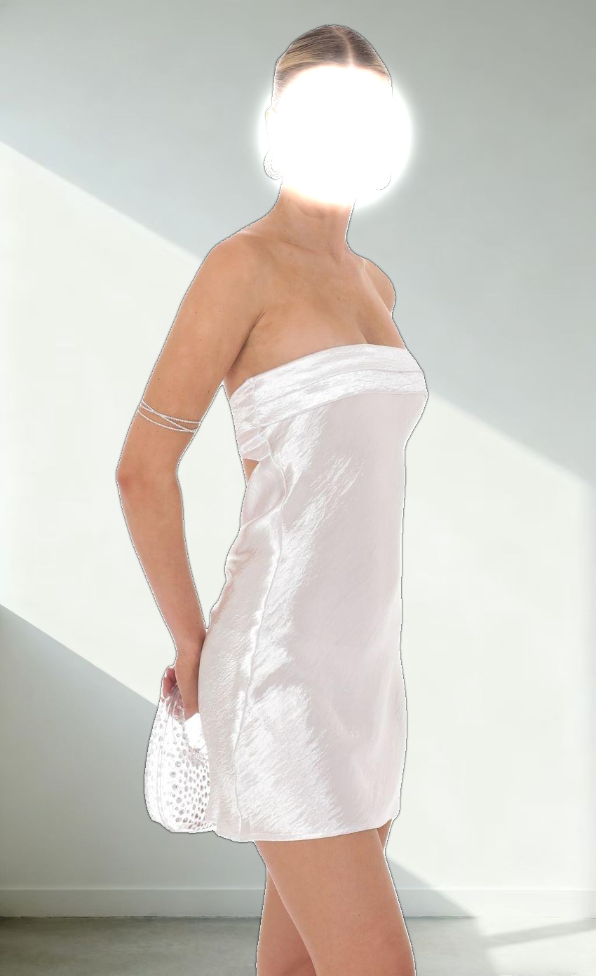 Satin Strapless Slip Dress in White